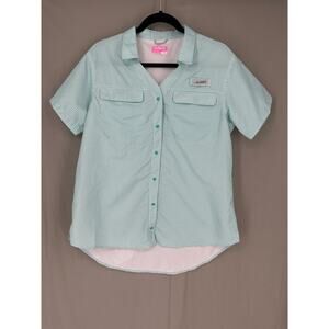 Habit Fishing Shirt Womens Large Green Plaid Gingham Snap Short Sleeve Outdoors